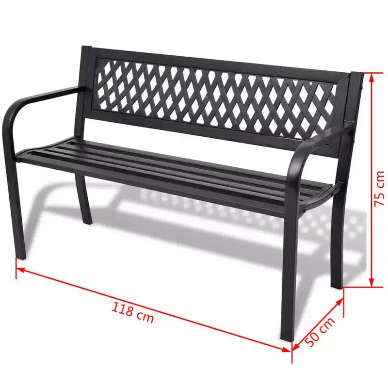 vidaXL Banc de jardin noir, cadre en acier, 2 places, banc de jardin durable