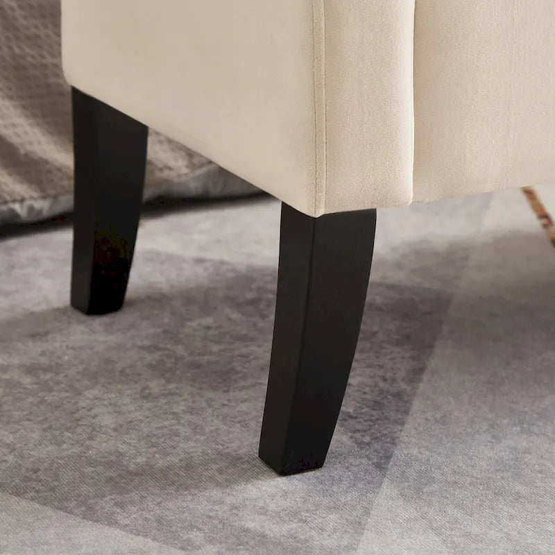 Banc de rangement de lit avec accoudoirs incurvés et pieds en bois massif