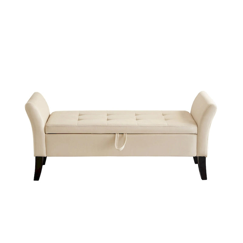 Banc de rangement de lit avec accoudoirs incurvés et pieds en bois massif