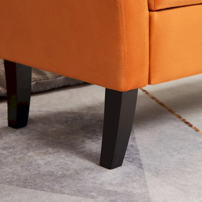 Banc de rangement de lit avec accoudoirs incurvés et pieds en bois massif