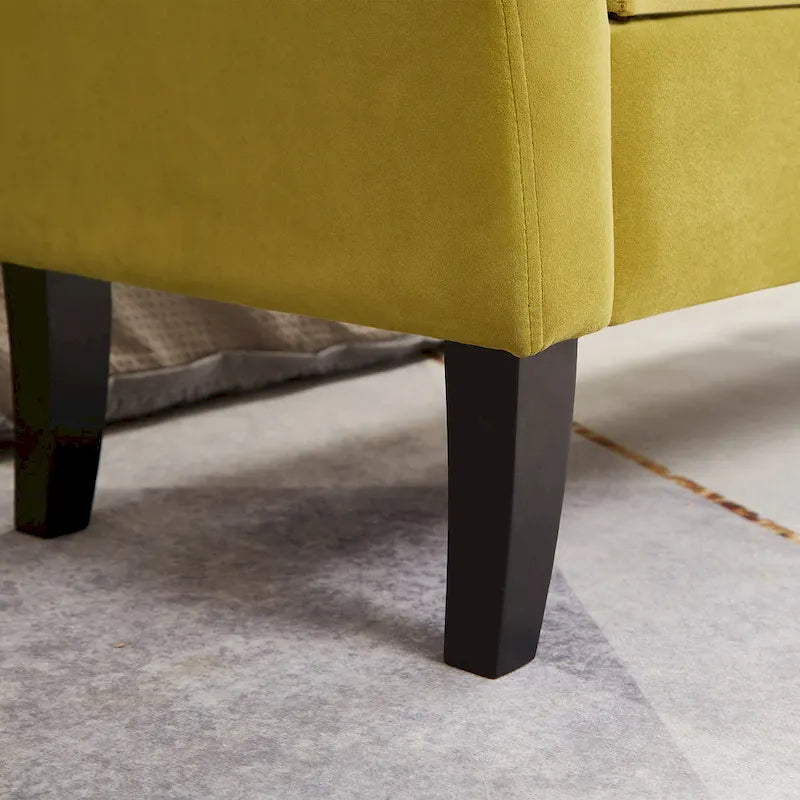 Banc de rangement de lit avec accoudoirs incurvés et pieds en bois massif