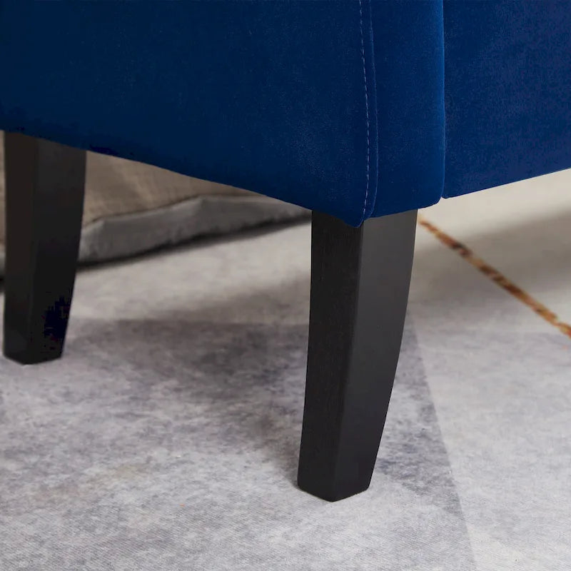 Banc de rangement de lit avec accoudoirs incurvés et pieds en bois massif