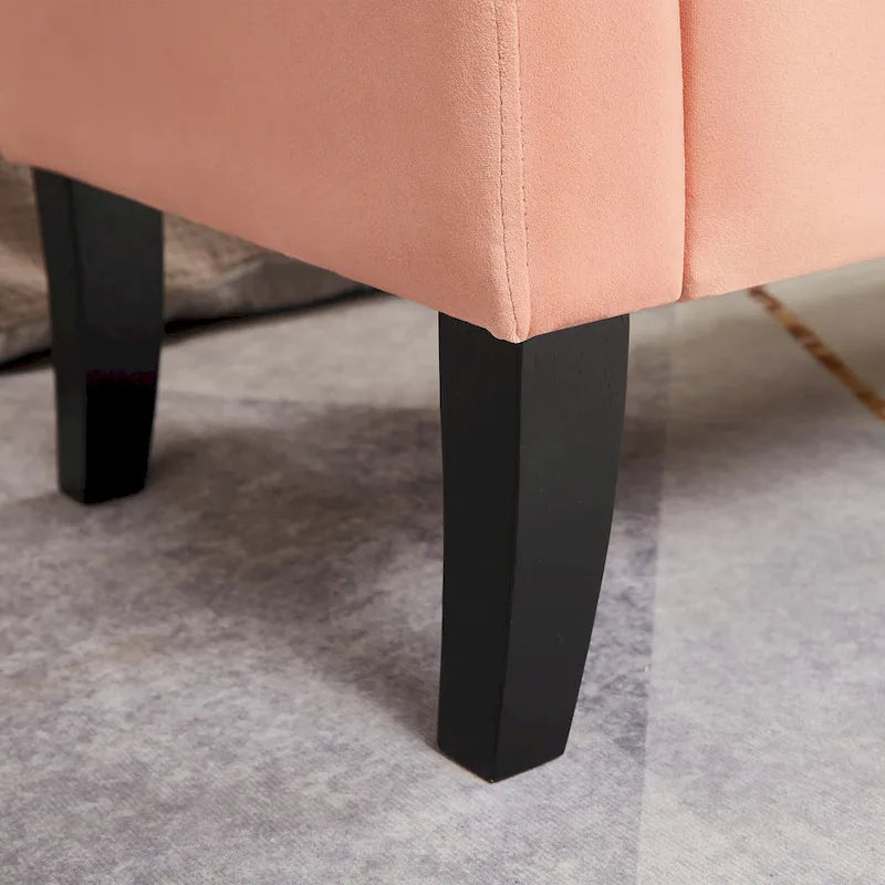 Banc de rangement de lit avec accoudoirs incurvés et pieds en bois massif