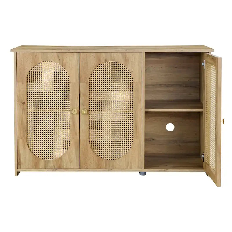 Buffet avec grand espace de rangement et portes en rotin synthétique