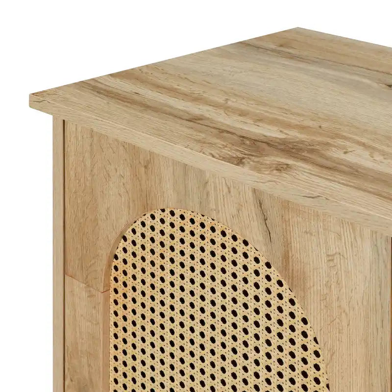 Buffet avec grand espace de rangement et portes en rotin synthétique