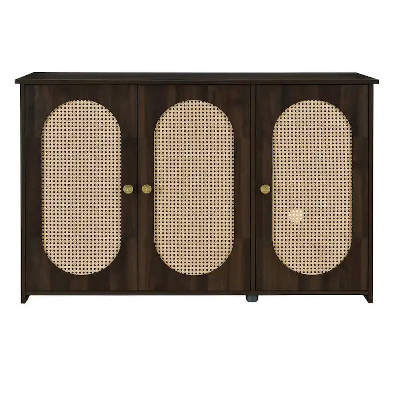 Buffet avec grand espace de rangement et portes en rotin synthétique