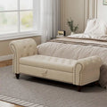 Banc de 64,5 po pour chambre à coucher, capitonné, chaise longue avec rangement, revêtement en velours, kaki