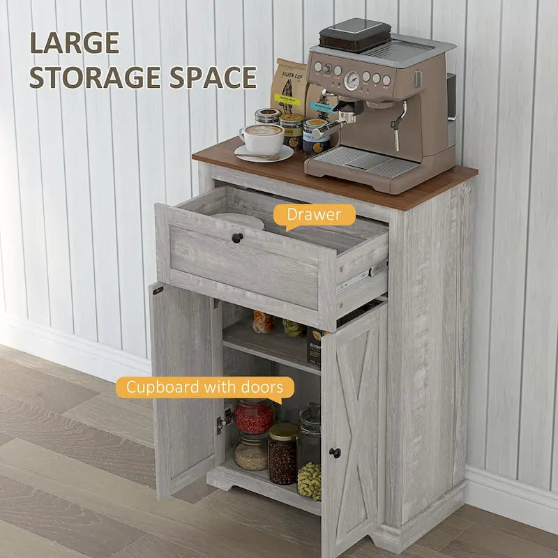 Meuble de rangement pour ferme avec portes de grange, buffet de cuisine avec portes doubles, tiroir et étagère réglable