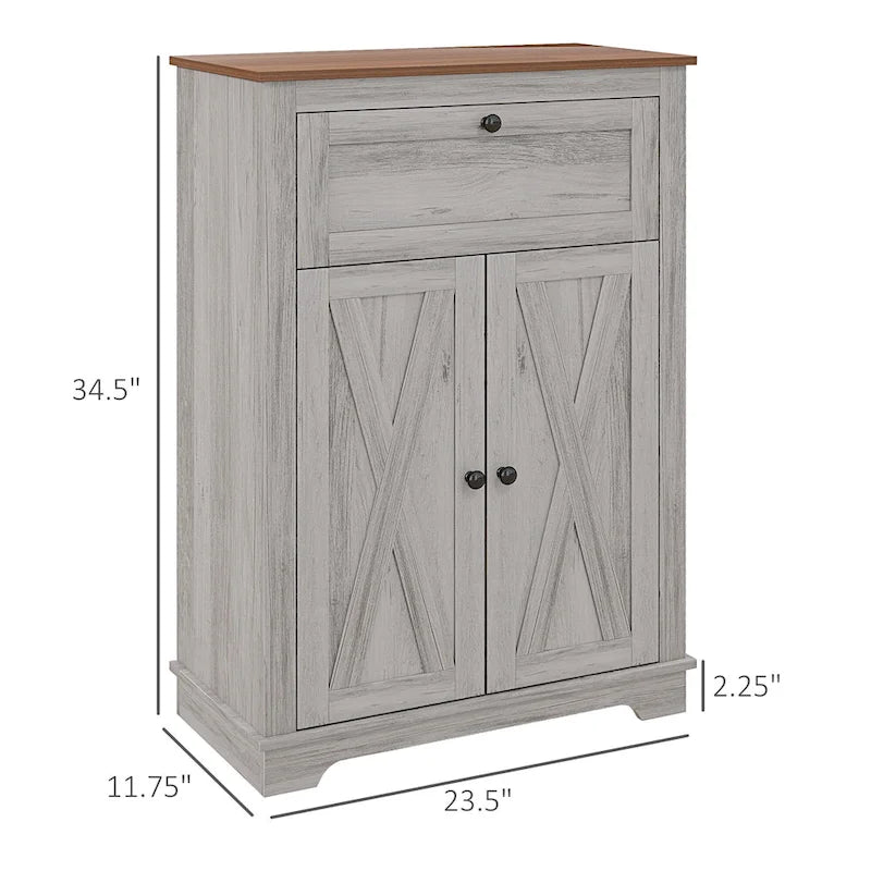 Meuble de rangement pour ferme avec portes de grange, buffet de cuisine avec portes doubles, tiroir et étagère réglable