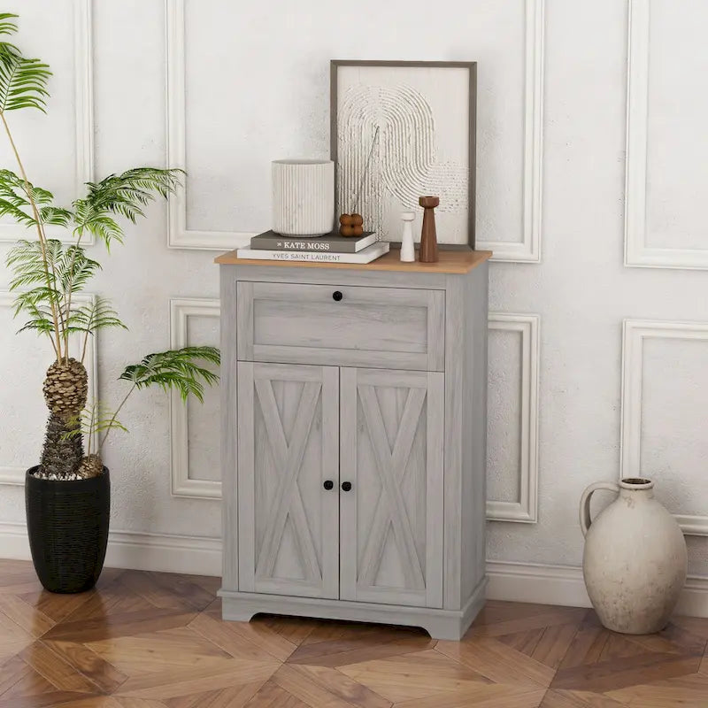 Meuble de rangement pour ferme avec portes de grange, buffet de cuisine avec portes doubles, tiroir et étagère réglable