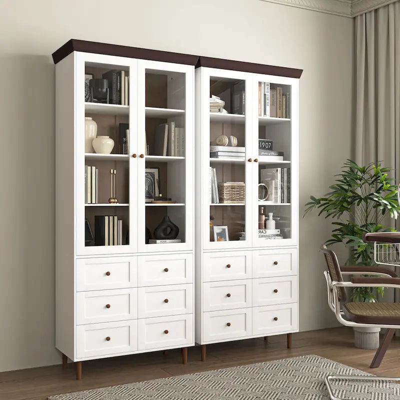 Meuble de rangement blanc en MDF, avec portes en verre et étagères réglables pour cuisine