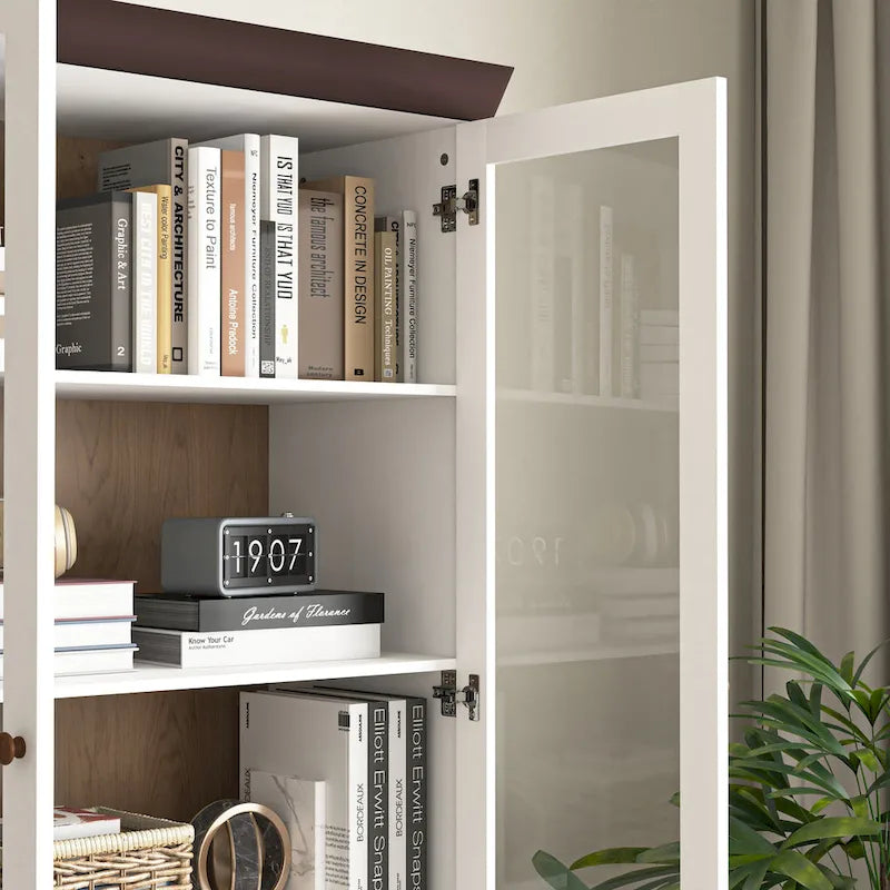 Meuble de rangement blanc en MDF, avec portes en verre et étagères réglables pour cuisine
