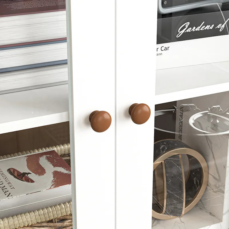 Meuble de rangement blanc en MDF, avec portes en verre et étagères réglables pour cuisine