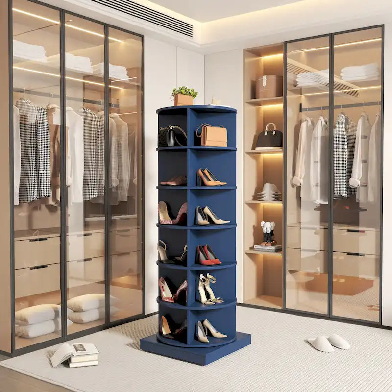 Meuble à chaussures rotatif bleu 360 à 6 niveaux
