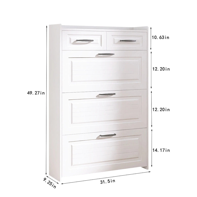 Meuble d'entrée moderne avec banc à chaussures, 5 patères, étagère de rangement et armoire à porte persienne pour couloir, blanc