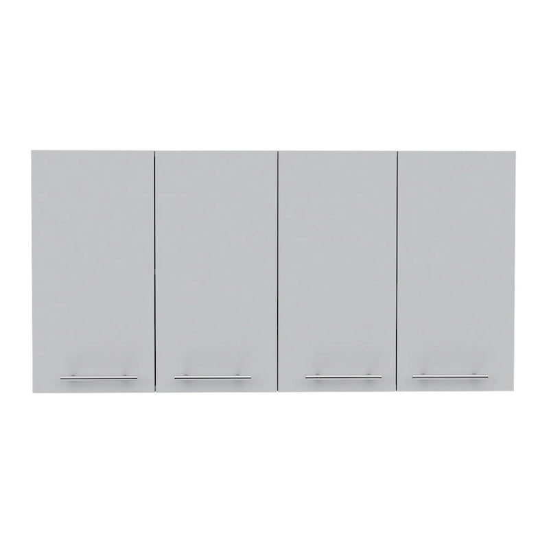Meuble haut 120, quatre portes, deux caissons, deux étagères - Blanc
