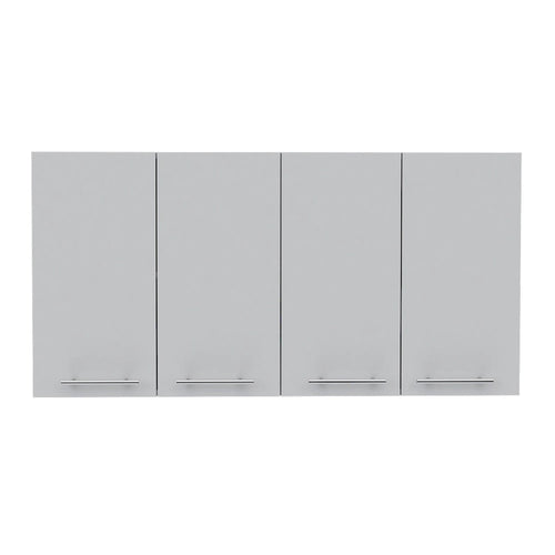 Meuble haut 120, quatre portes, deux caissons, deux étagères - Blanc