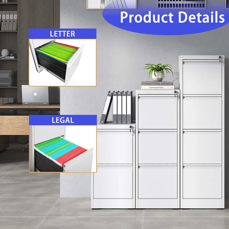Classeur vertical en métal à 3 tiroirs avec serrure, armoire de classement verticale en acier pour bureau/domicile pour format A4 légal/lettre3