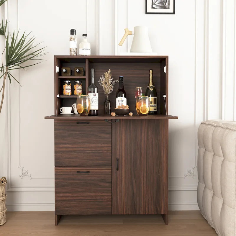 Meuble de bureau, avec tiroir de rangement et étagères, plateau rabattable