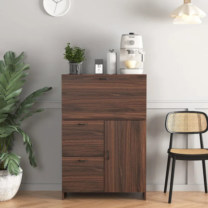 Meuble de bureau, avec tiroir de rangement et étagères, plateau rabattable