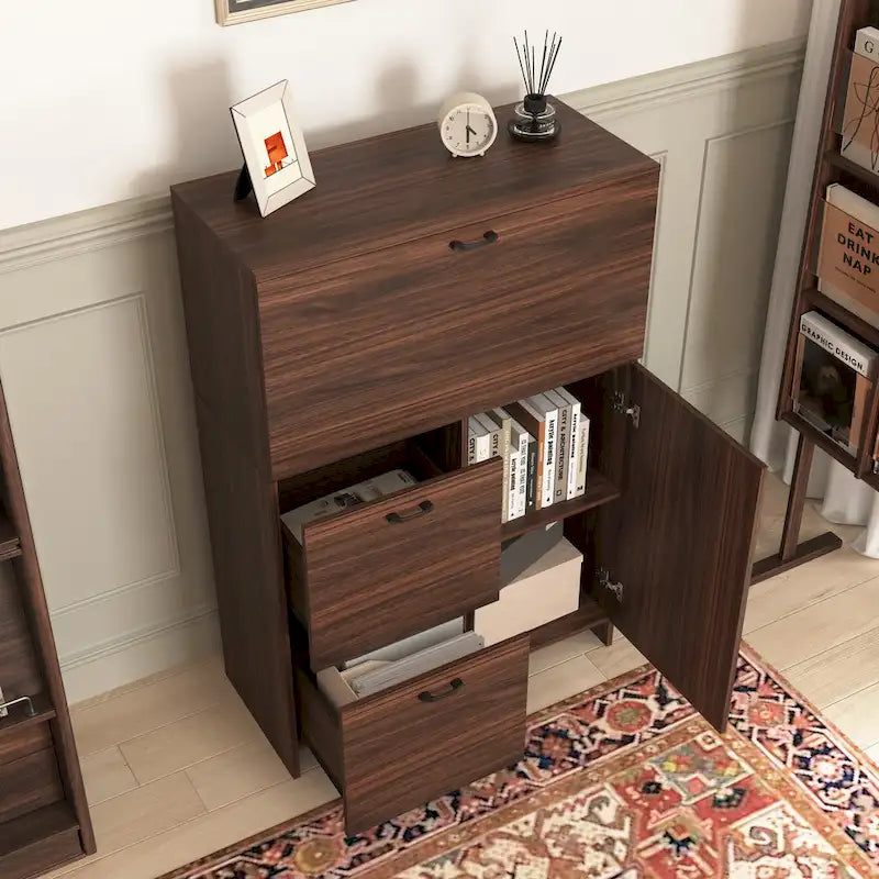Meuble de bureau, avec tiroir de rangement et étagères, plateau rabattable