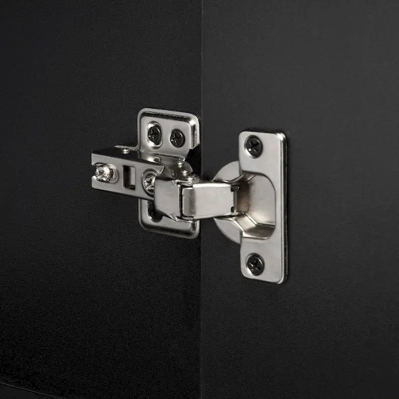 Caractéristiques distinctives du buffet à quatre portes avec pieds en métal et entrecroisés, adapté aux salons, halls d'entrée et bureaux