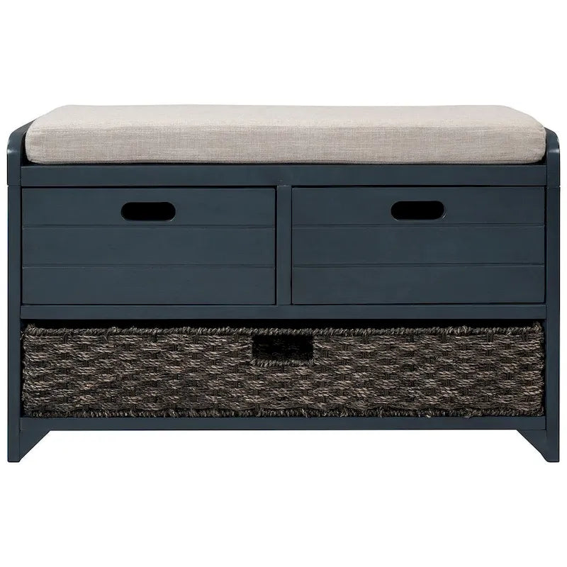 Banc de rangement capitonné polyvalent 32 Farmhouse pour entrée, avec 2 tiroirs et un panier amovible