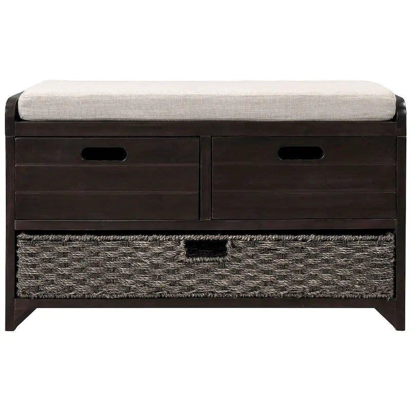 Banc de rangement capitonné polyvalent 32 Farmhouse pour entrée, avec 2 tiroirs et un panier amovible