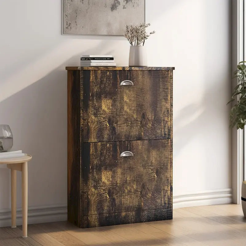 Meuble à chaussures, Meuble à chaussures fin et étroit dissimulé avec 2 tiroirs pour entrée, foyer, couloir, chambre, couleur bois naturel