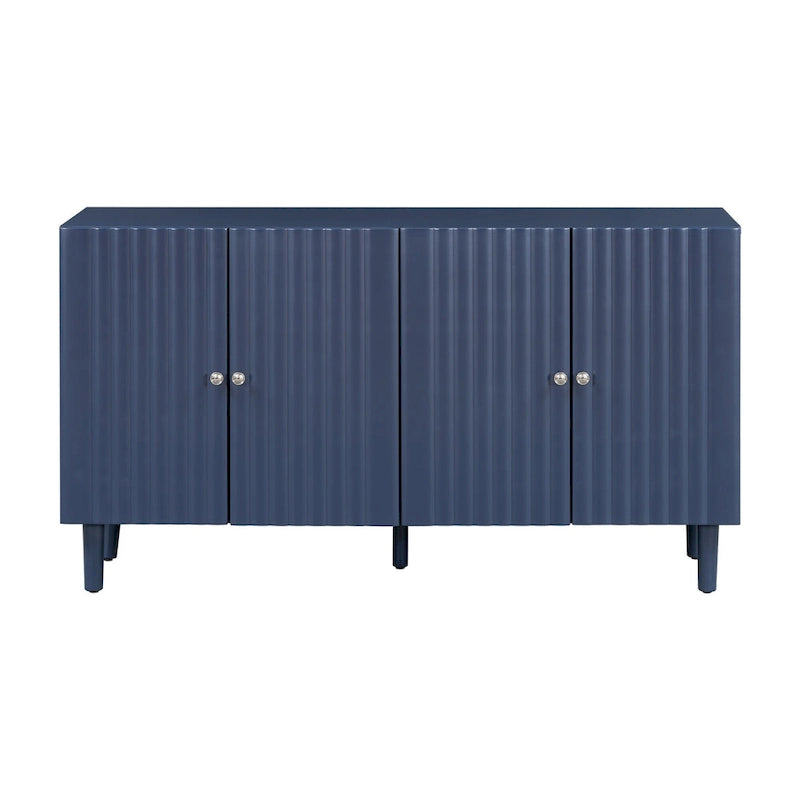 Bahut à Quatre Portes Élégant avec Portes à Motif Ondulé, Pieds Cylindriques et Poignées Métalliques Épurées, Réglable, pour Salon