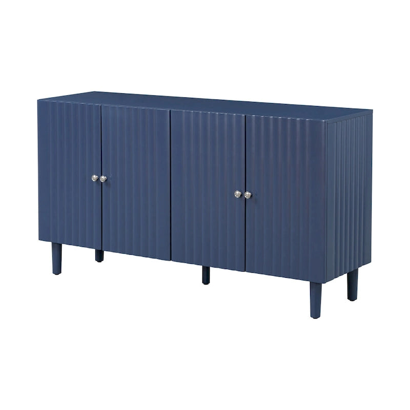 Bahut à Quatre Portes Élégant avec Portes à Motif Ondulé, Pieds Cylindriques et Poignées Métalliques Épurées, Réglable, pour Salon