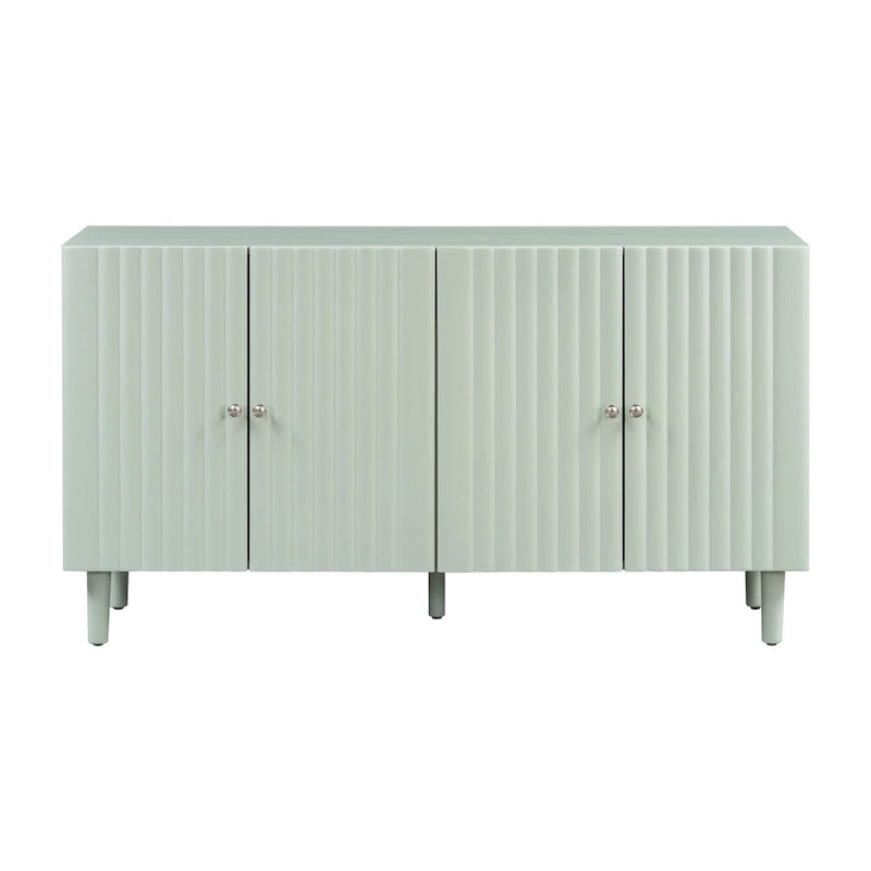 Bahut à Quatre Portes Élégant avec Portes à Motif Ondulé, Pieds Cylindriques et Poignées Métalliques Épurées, Réglable, pour Salon