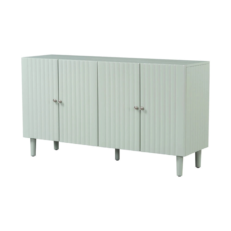 Bahut à Quatre Portes Élégant avec Portes à Motif Ondulé, Pieds Cylindriques et Poignées Métalliques Épurées, Réglable, pour Salon