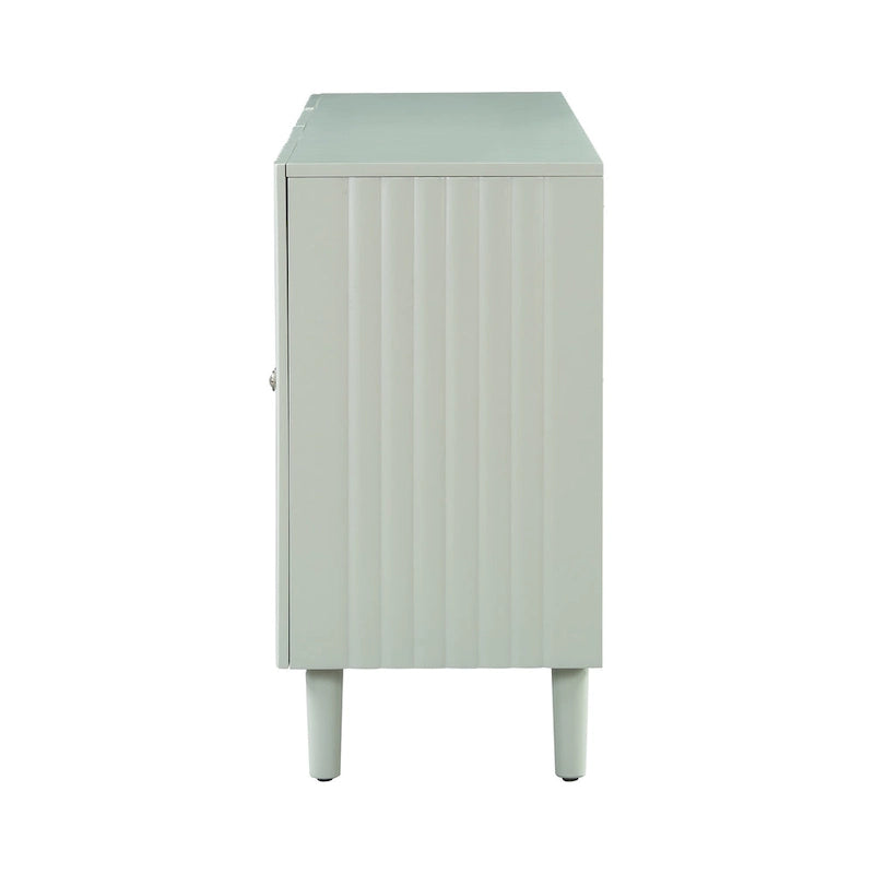 Bahut à Quatre Portes Élégant avec Portes à Motif Ondulé, Pieds Cylindriques et Poignées Métalliques Épurées, Réglable, pour Salon