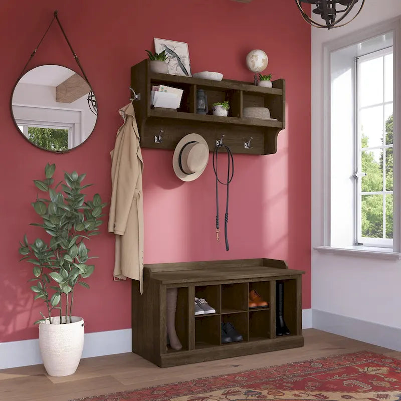 Banc à chaussures 40W Woodland avec étagères et patère murale par Bush Furniture