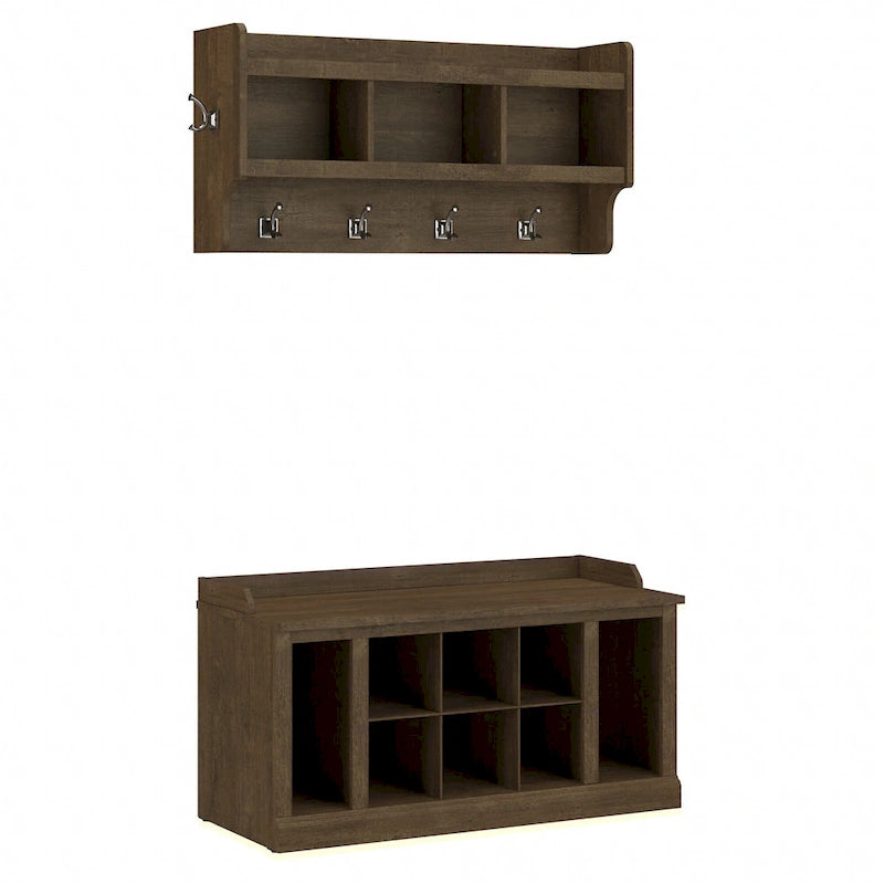 Banc à chaussures 40W Woodland avec étagères et patère murale par Bush Furniture