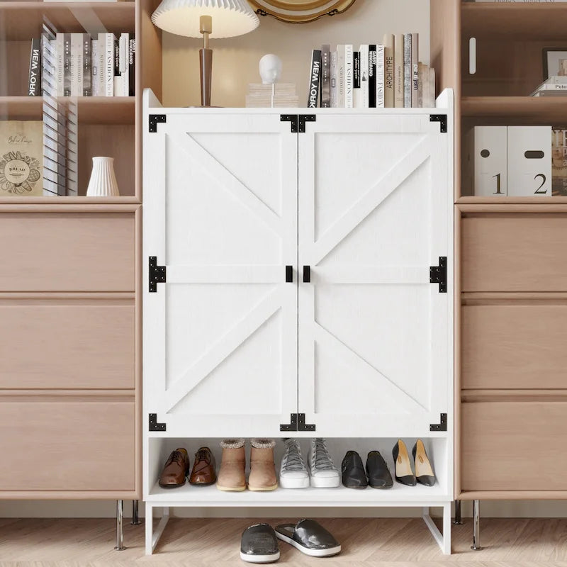 Meuble à chaussures avec portes, meuble de rangement pour chaussures à 6 niveaux avec étagères réglables, étagère à chaussures en bois organisateur de rangement pour chaussures