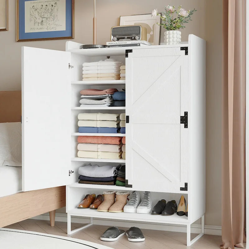 Meuble à chaussures avec portes, meuble de rangement pour chaussures à 6 niveaux avec étagères réglables, étagère à chaussures en bois organisateur de rangement pour chaussures