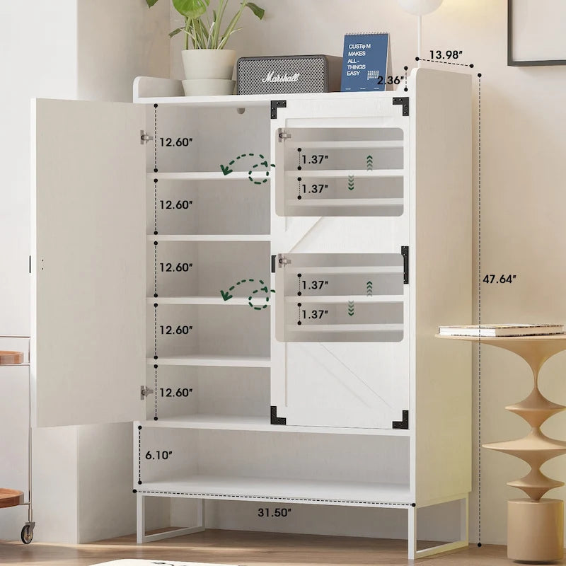 Meuble à chaussures avec portes, meuble de rangement pour chaussures à 6 niveaux avec étagères réglables, étagère à chaussures en bois organisateur de rangement pour chaussures