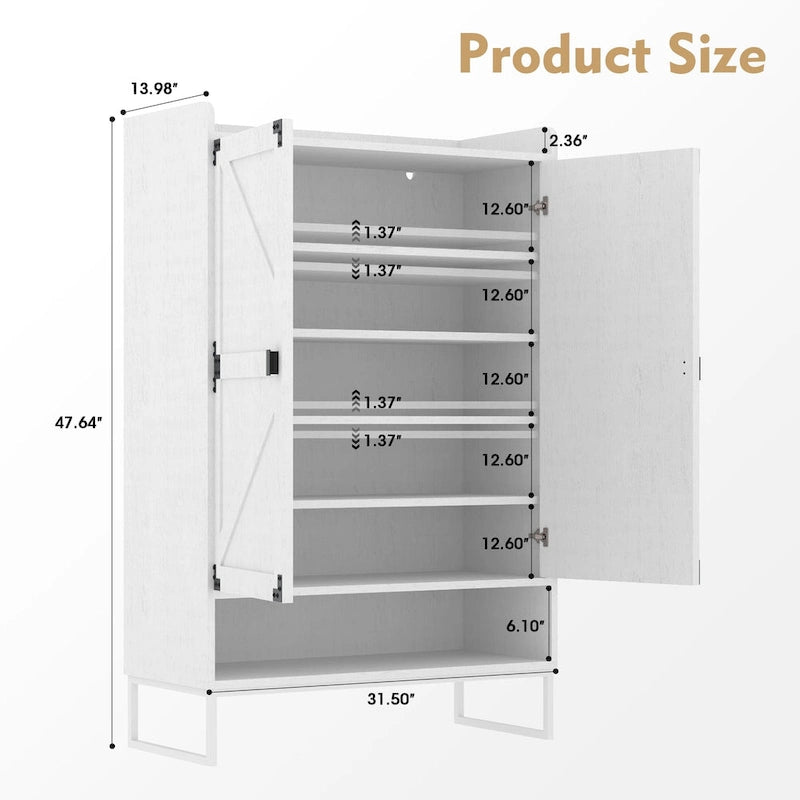 Meuble à chaussures avec portes, meuble de rangement pour chaussures à 6 niveaux avec étagères réglables, étagère à chaussures en bois organisateur de rangement pour chaussures