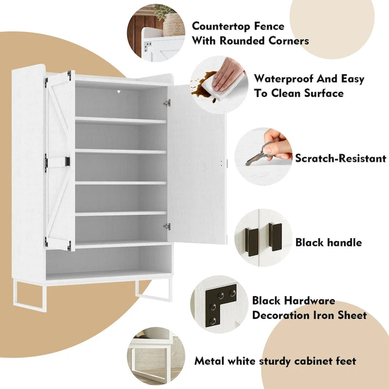 Meuble à chaussures avec portes, meuble de rangement pour chaussures à 6 niveaux avec étagères réglables, étagère à chaussures en bois organisateur de rangement pour chaussures