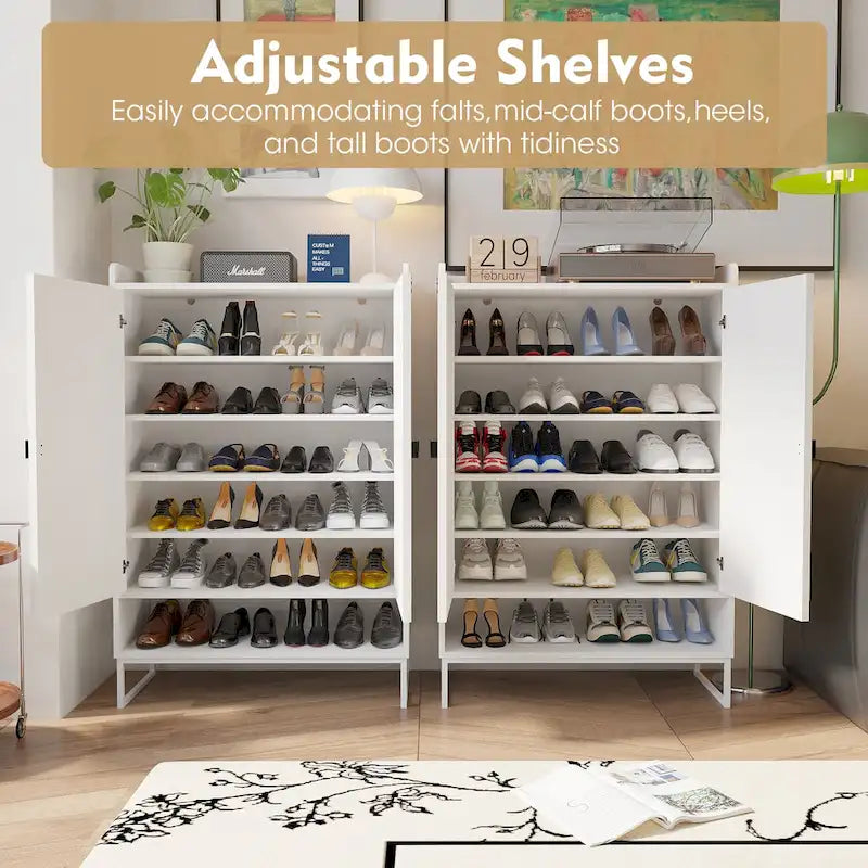 Meuble à chaussures avec portes, meuble de rangement pour chaussures à 6 niveaux avec étagères réglables, étagère à chaussures en bois organisateur de rangement pour chaussures