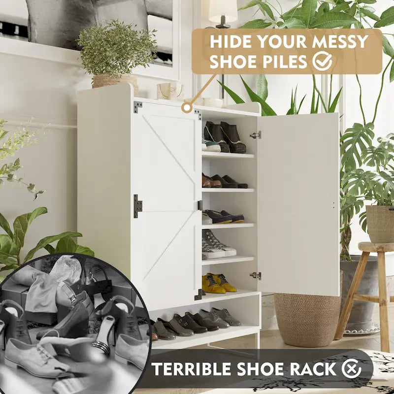 Meuble à chaussures avec portes, meuble de rangement pour chaussures à 6 niveaux avec étagères réglables, étagère à chaussures en bois organisateur de rangement pour chaussures