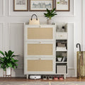 Meuble à chaussures de style bohème, armoire à chaussures avec 3 tiroirs basculants en rotin, 3 étagères carrées et 1 tiroir de rangement