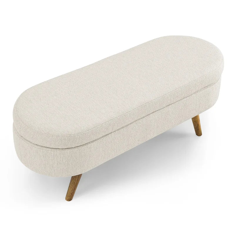 GDFStudio - Banc Ottoman de Rangement Emma en Lin Plissé avec Pieds en Bois d'Hévéa Durables