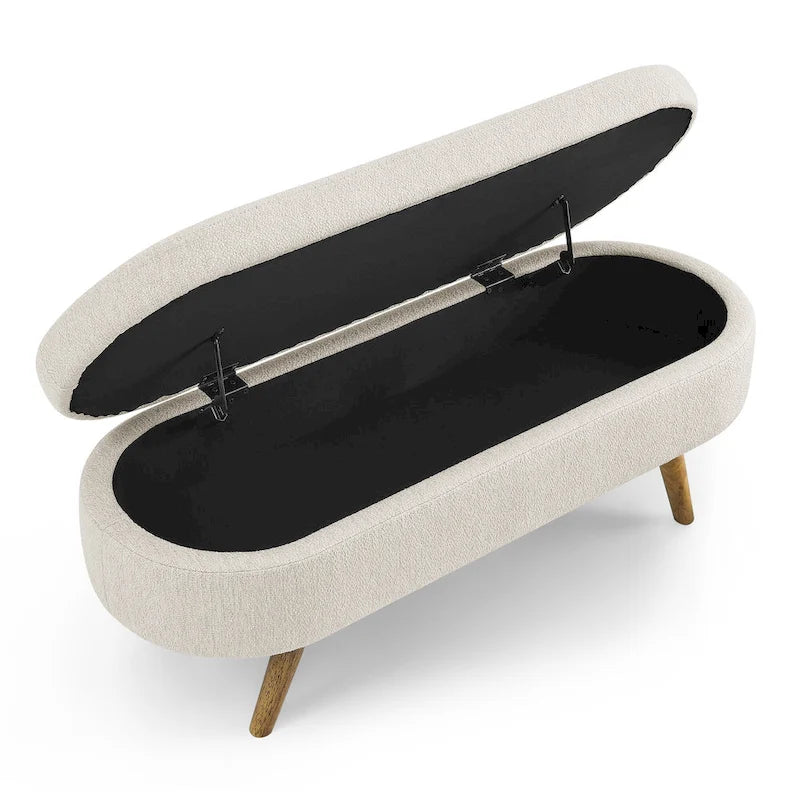 GDFStudio - Banc Ottoman de Rangement Emma en Lin Plissé avec Pieds en Bois d'Hévéa Durables