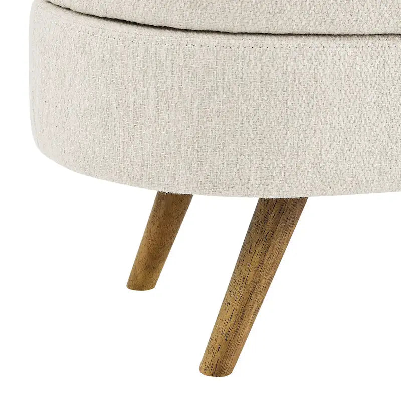 GDFStudio - Banc Ottoman de Rangement Emma en Lin Plissé avec Pieds en Bois d'Hévéa Durables