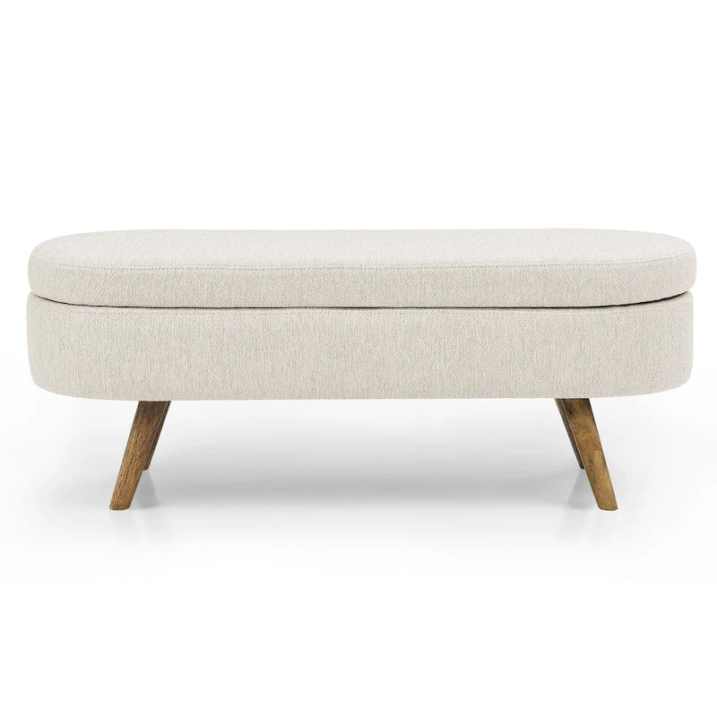 GDFStudio - Banc Ottoman de Rangement Emma en Lin Plissé avec Pieds en Bois d'Hévéa Durables