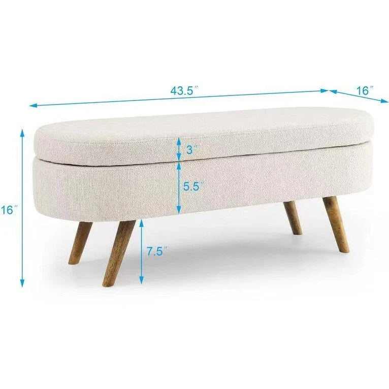 GDFStudio - Banc Ottoman de Rangement Emma en Lin Plissé avec Pieds en Bois d'Hévéa Durables