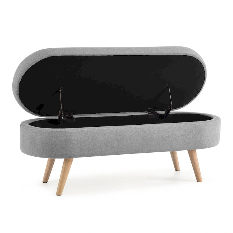 GDFStudio - Banc Ottoman de Rangement Emma en Lin Plissé avec Pieds en Bois d'Hévéa Durables